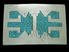 TJ05165 VINTAGE 1980s TRADITIONAL SOUTHWESTERN DESIGN ART BELT BUCKLE