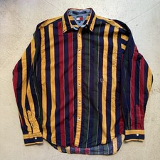 Vintage 90s Tommy Hilfiger Vertical Stripe Button Down Shirt M/L Hip Hop Crest