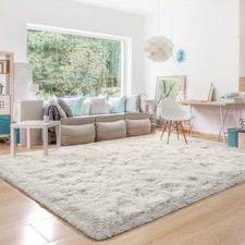 White Shaggy Area Rug   Soft Rug Anti-Slip Faux Fur Carpet for Living Room Mat
