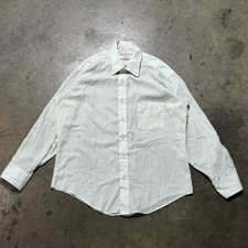 VTG 80s Sears Perma Prest Shirt Mens 16.5 32-33 Light Green Plaid Geometric 80s