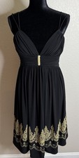 Cache Womens Size 12 Formal Dress Sleeveless Black Beaded Spaghetti Straps Party