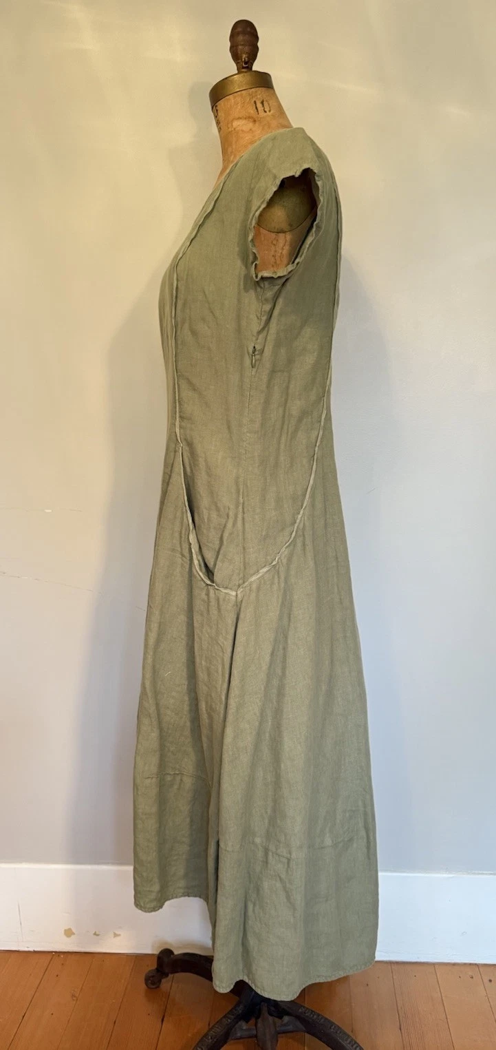 VETEMENTS Grizas verde salvia 100% lino lavato tasche Lagenlook taglia media