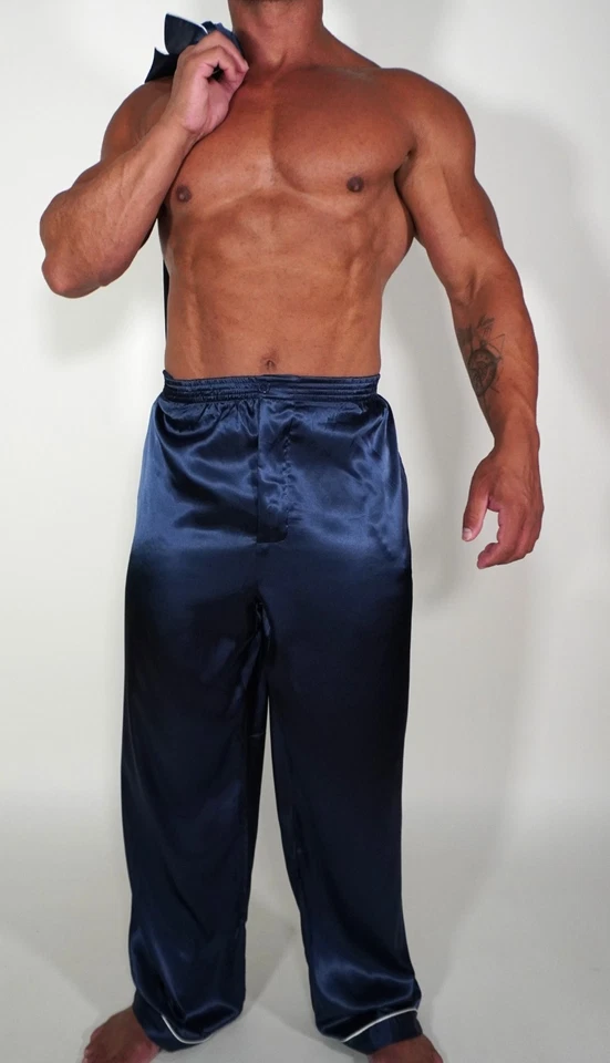 MEN'S SATIN BLUE PAJAMA SET SHIRT SIZE XLT - Image 3 of 4