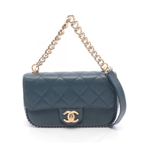 Chanel Quilted Shoulder Bag Leather / Calfskin Gold Navy Women's #MMB1838