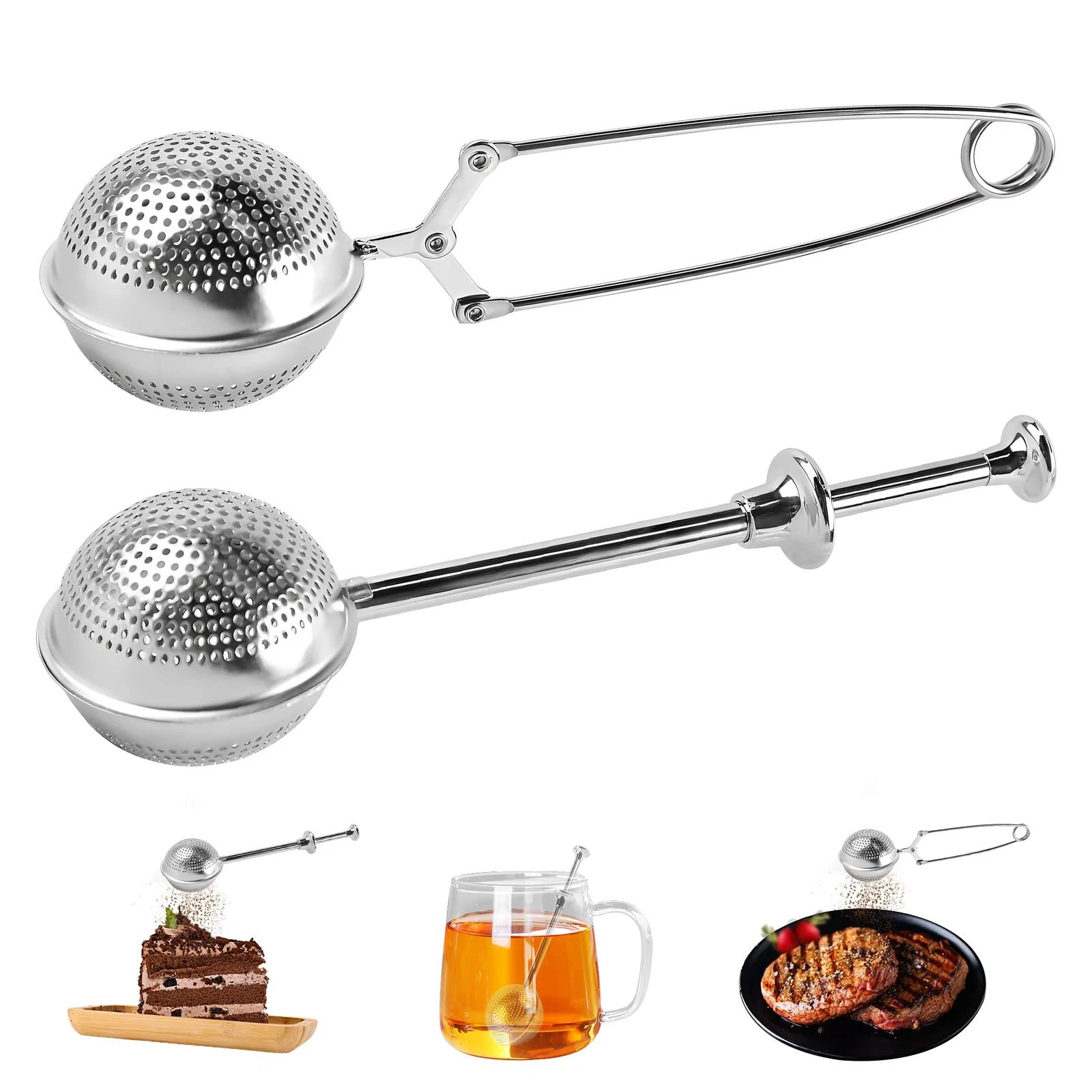 2 Piece Tea Strainer, Tea Strainer for Loose Tea, Tea Infuser with Telescopic Handle and Sliding Gr.