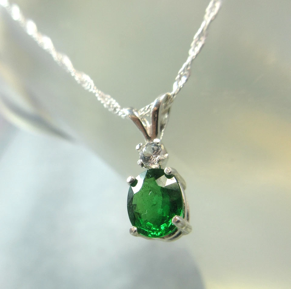 TSAVORITE GRANATE - Trébol - Verde 925 Collar de Plata de Ley Zafiro Blanco acc Foto 3 de 4