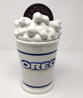 VTG. NABISCO CERAMIC OREO COOKIE JAR 'GLASS OF MILK' Rim Chip