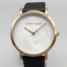 Nine West Womens Watch 37mm Black Strap Rose Gold Tone NWW0401L MOP
