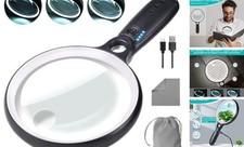 Large Magnifying Glass with 37 LED Magnifier with Light No Case White  Black