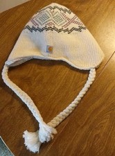 Carhartt Cream Beanie Youth Tassel Cap Geometrical Knit Earflap