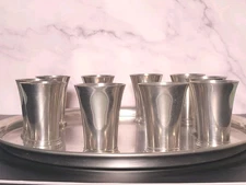 Vtg STIEFF 10 Pc Pewter Cordial Set W/ Tray Licensed Williamsburg  Restoration