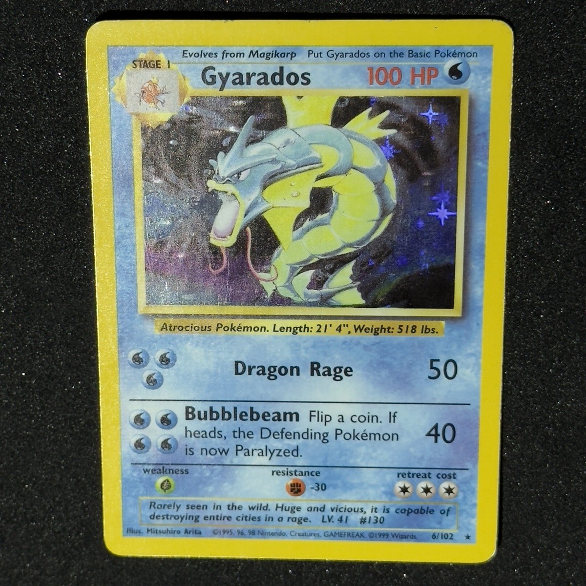 HOLO BLEED Gyarados 6/102 Base Set Unlimited 1999 Pokemon Rare