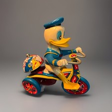 Vintage Disney Donald Duck Tin Litho Wind Up Tricycle Toy Working Korea Linemar