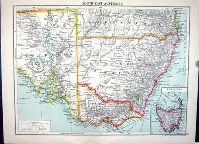 Old Vintage Print Cassell Map 1920 Eastern South-East Australia Tasmania 20th