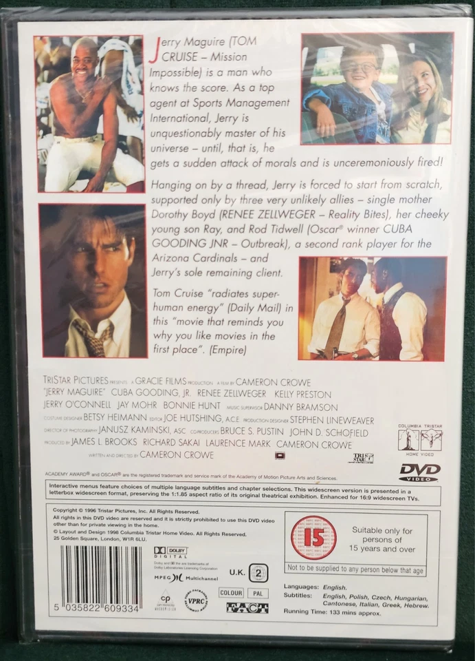 Jerry Maguire DVD (1996, Tom Cruise, Renee Zellweger Brand New Sealed - Image 2 of 2