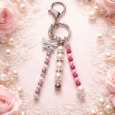 Elegant Pearl Bead Keychain Bag Charm Accessory With Butterfly
