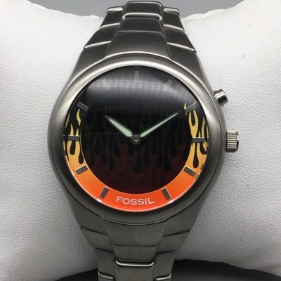 Fossil Big Tic JR-8113 Mens Watch 39mm Flame Dial Stainless New Battery 7.75''