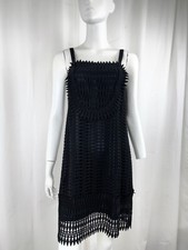Anna Sui Black Eyelet Lace Mini Dress Sleeveless Shift Mod Flapper Sz 2