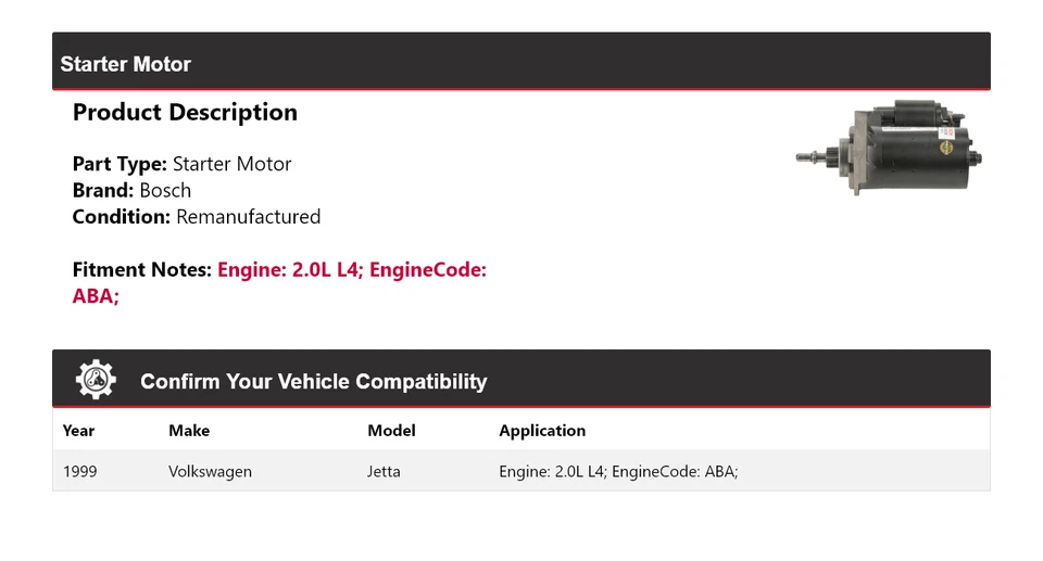 Arranque Bosch para Volkswagen Jetta 1999 2,0 L L4 (remanufacturado) Foto 2 de 4