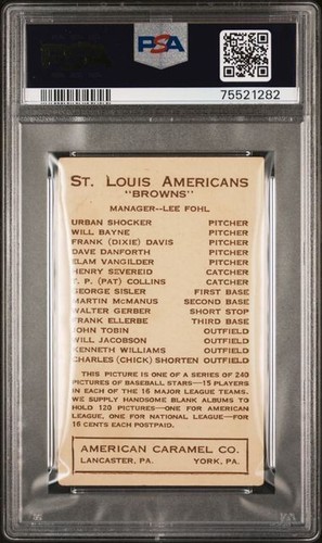 1922 E120 American Caramel Frank (Dixie) Davis St. Louis Browns PSA 4 LOW POP! - Picture 2 of 3