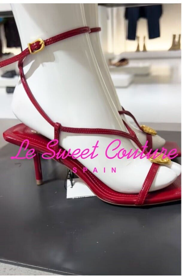 ZARA WOMAN NWT SS25 HEELED SANDALS WITH METAL DETAIL RED ZARA WOMAN NWT SS25 HEELED SANDALS WITH METAL DETAIL RED