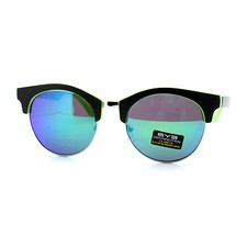 Women's Sunglasses Round Half Top Rim Matte Frame Color Mirror Lens UV400