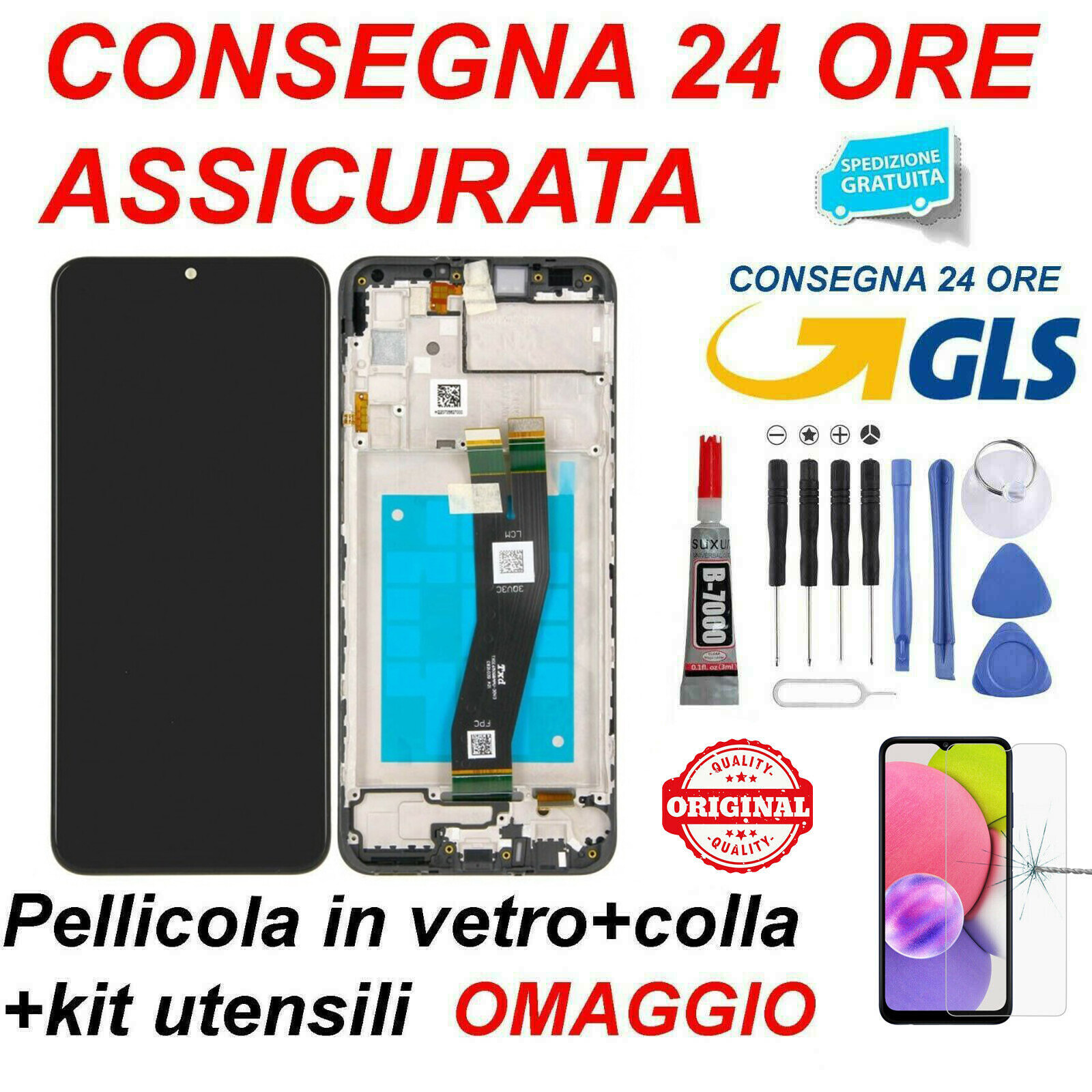 DISPLAY LCD TOUCH SCREEN ORIGINALE FRAME SAMSUNG GALAXY A03S SM-A037G VETRO NERO foto 1