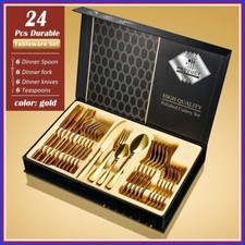 24 PCS CUTLERY SET GOLD GSTAINLESS STEEL DINNER TABLEWARE UTENSILS BOXED NEW