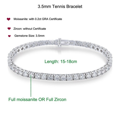 3.5mm Moissanite Tennis Bracelet Men 925 Sterling Silver 18K White Gold Overlay - Picture 7 of 14