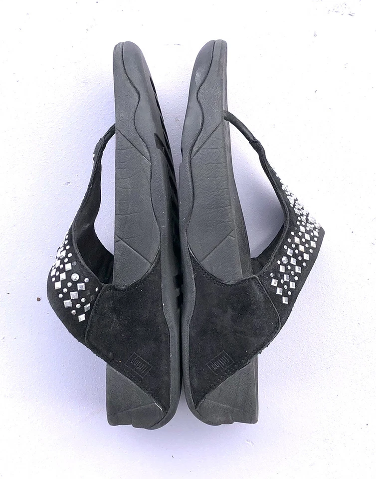 Sandalias Fitflop Tanga Gamuza Negras Tachuelas Estrás Talla 5 Foto 4 de 4