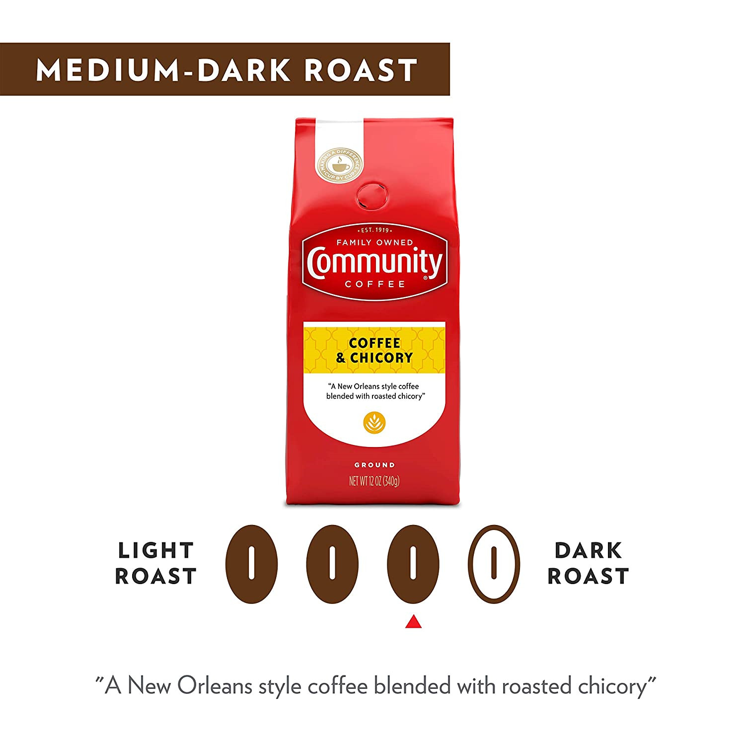 Community Coffee Coffee & Chicory Blend Coffee Medium Dark Roast Ground 32oz 4pc
