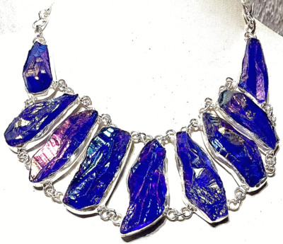 NATÜRLICH PFAU T I T A N AURA EDELSTEINHALSKETTE 925 STERLINGSILBER