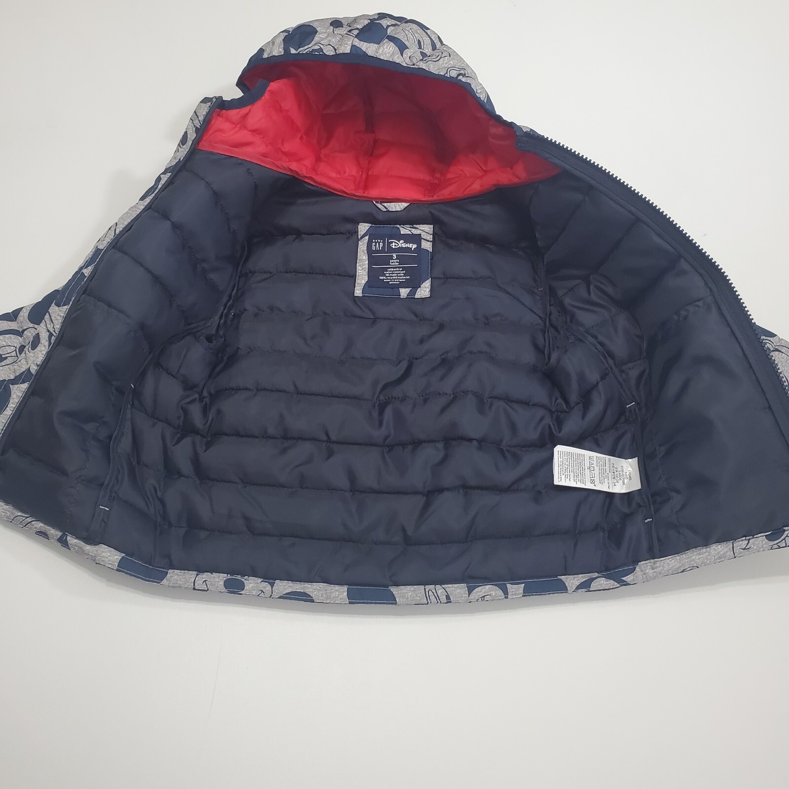 BABY GAP DISNEY MICKEY MOUSE PUFFER JACKET ~ GREY TODDLER 3T LIGHTWEIGHT image 10