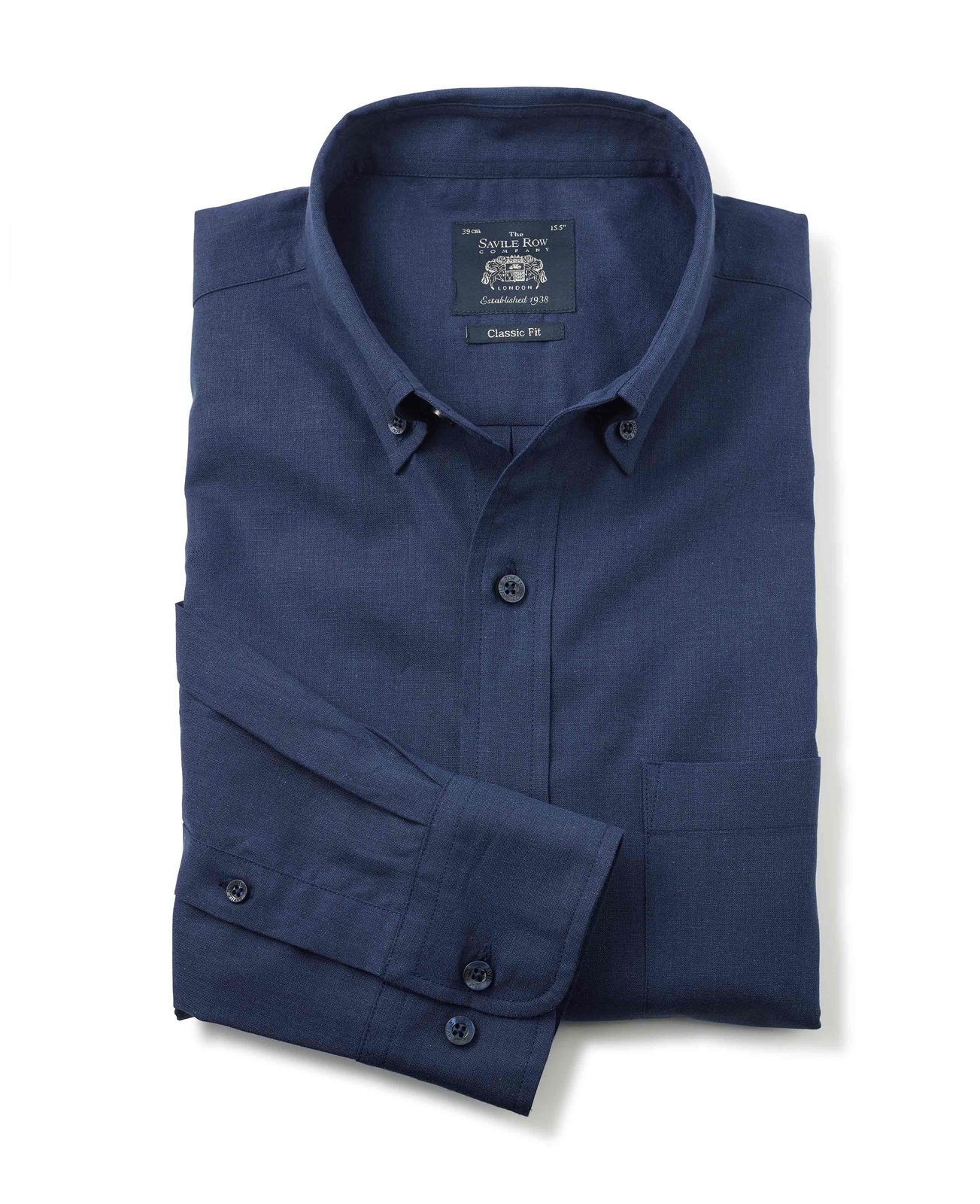 FILA Camicia a maniche lunghe da uomo Savile Row Company vestibilità classica blu navy misto lino a maniche lunghe