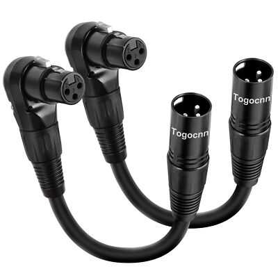 2-Pack XLR Microphone Extension Cable Adapter 0.6 Feet 90 Degree XLR Female to
