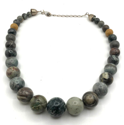 Jay King DTR Natural Agate Stone Graduated Bead Necklace Sterling Clasp 222.5 Gr