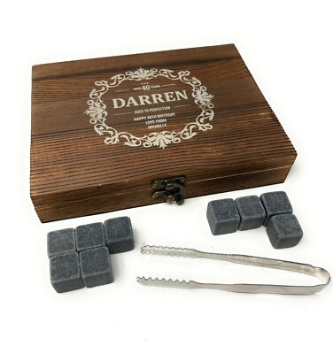 Personalisiertes Whisky Steine Holz Geschenkset Gravur Papa Herren Trinkgeschenk