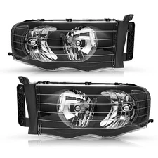 Pair Black Clear Reflector Headlights for 2002-2005 Dodge Ram 1500 2500 3500