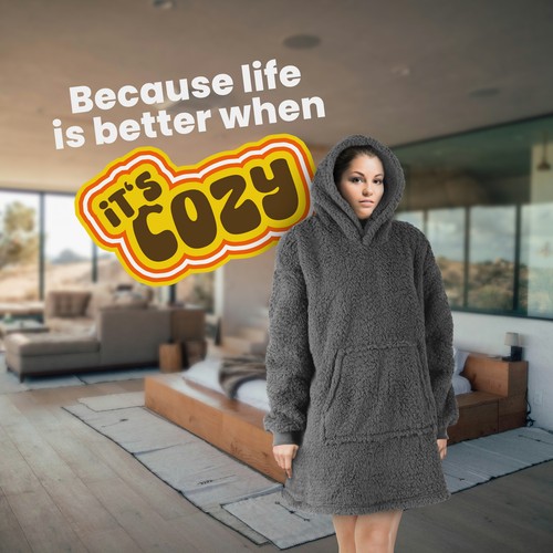 Kuschelhoodie Sherpa Fleece One Size Kapuzenpullover Kuscheldecke Fleece Flanell - Bild 21 von 21