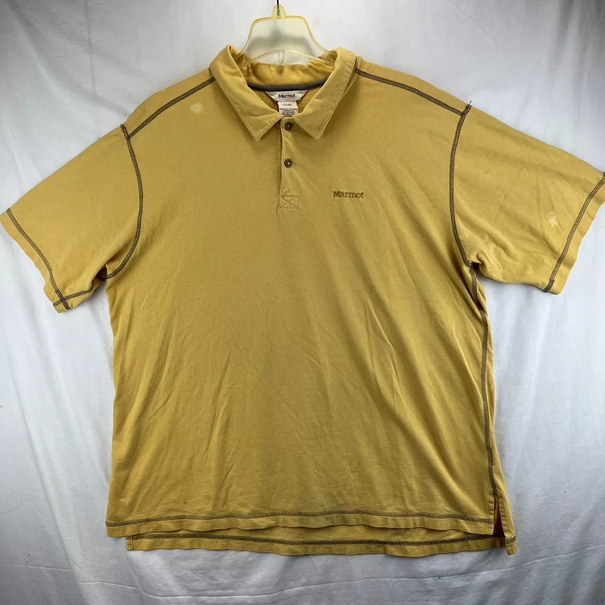 Marmot Polo Shirt Mens Extra Large Yellow Brown Stitch Organic