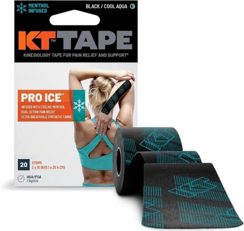 KT Tape Pro Ice Menthol Infused Kinesiology Tape 20 Count 10" Precut Strips