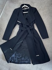 Ted baker Coat black wool blend long coat size 4 Trench Coat Wrap Coat Uk 14