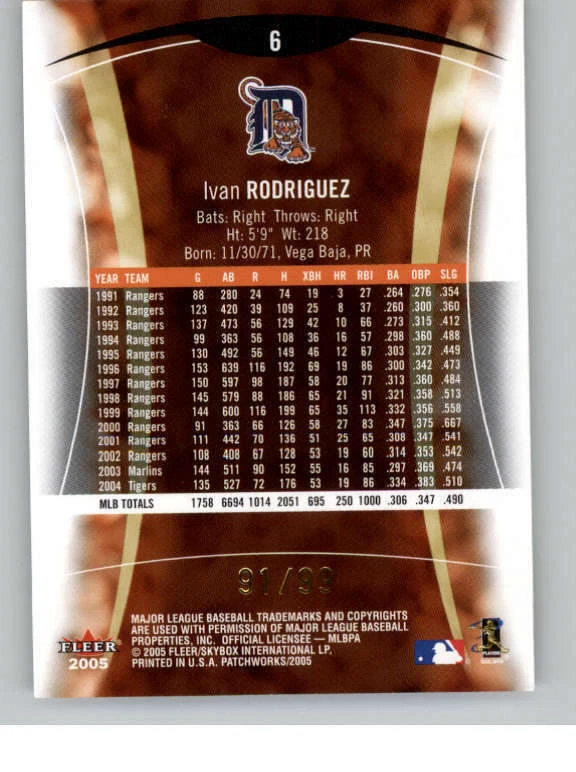 2005 Fleer Patchworks Gold #6 Ivan Rodriguez 99 (ref 139864) - Image 2 of 2
