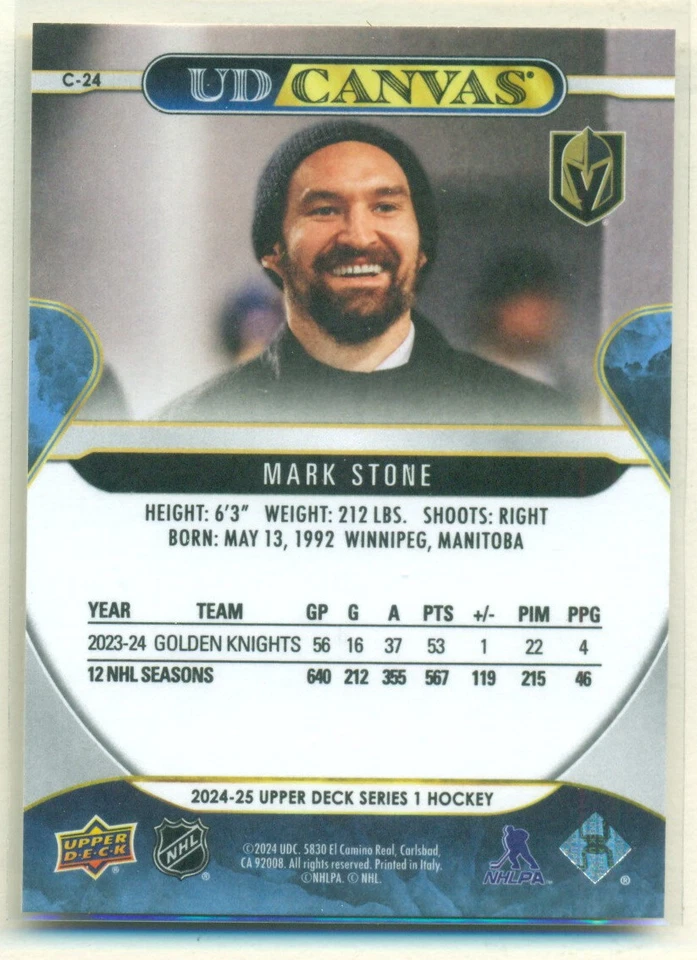 2024-25 Upper Deck Series 1 UD Canvas C24 MARK STONE Golden Knights ELVIS NIGHT - Image 2 of 2