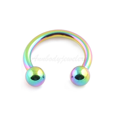 14G 16G Anodized 316L Steel Horseshoe Circular Barbell With Balls Ears Labret