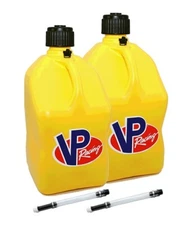 VP Fuel 2 Pack Yellow Fuel Can Water Jug Drift Car Sand Rail Race Gas + 2 Hoses