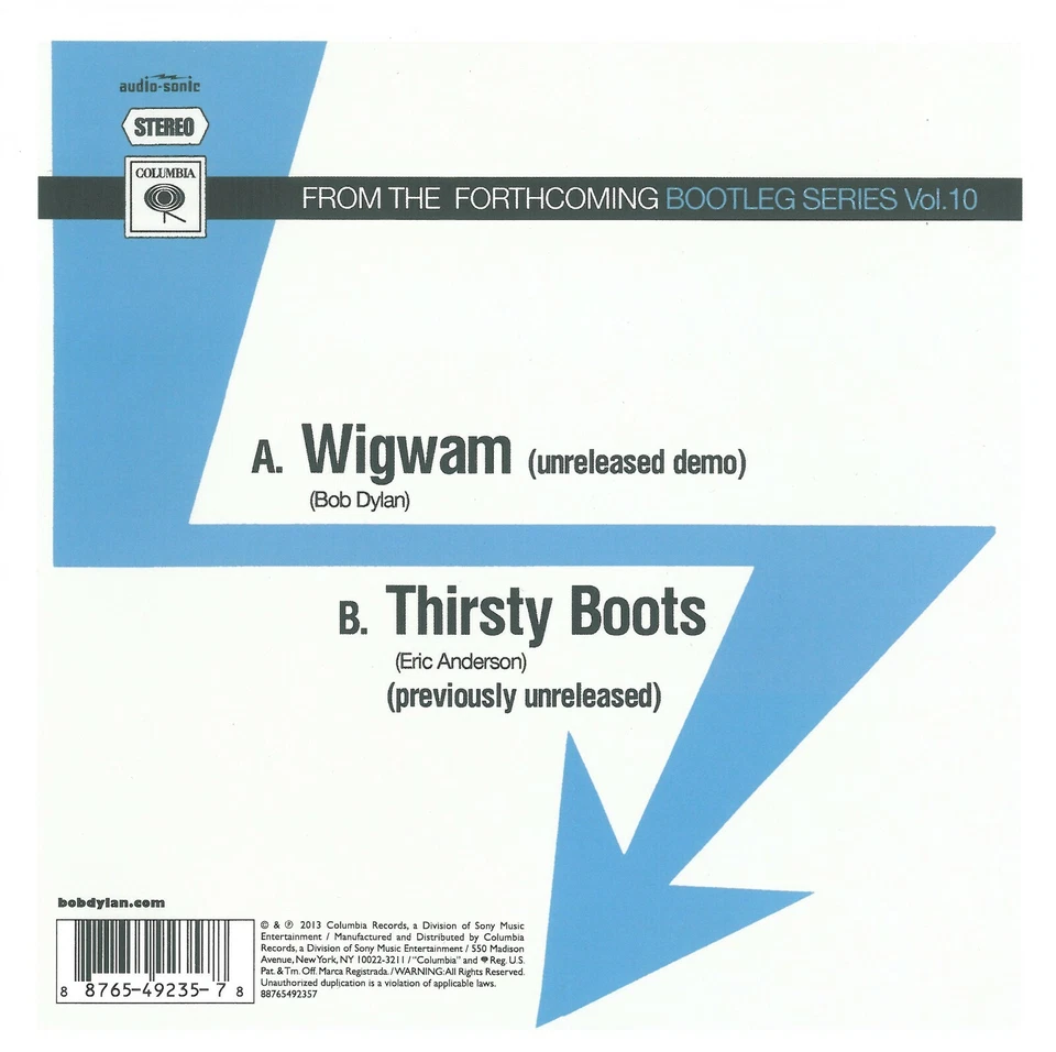 BOB DYLAN VINYL SINGLE: "Thirsty Boots / Wigwam" - Columbia 2013 - Bild 3 von 4
