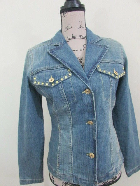 Chaqueta vaquera de mezclilla Bandolinoblu para mujer S tachuelas ajustadas azul Foto 3 de 4