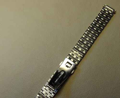 Womens Silver Tone Stainless Steel Push Button Clasp Trifold 12-16mm Watch Band - Picture 2 of 9