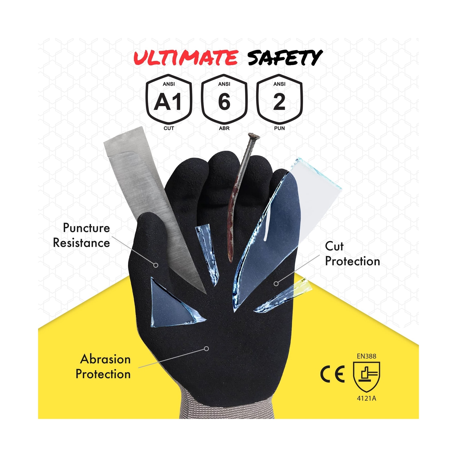 Quest Cut Resistant Work Gloves Puncture Resistant Protection 1/3